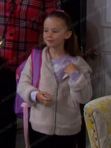 Rachel’s beige teddy zip hoodie on Days of our Lives