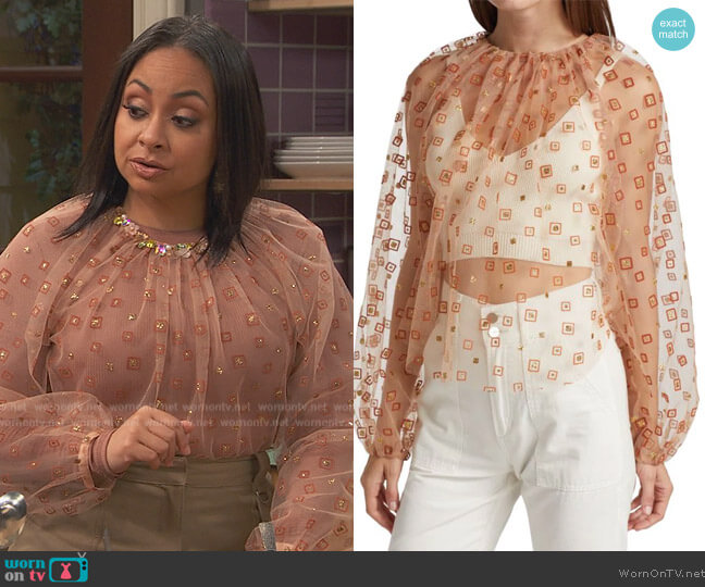 Rachel Comey Sheer Gathered Neck Blouse worn by Raven Baxter (Raven-Symoné) on Ravens Home