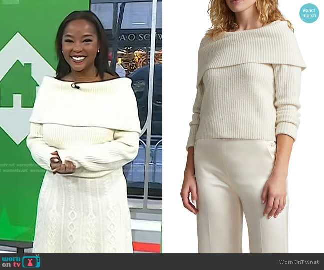 Ralph Lauren Rib-Knit Off-The-Shoulder Sweater worn by Makho Ndlovu on Today