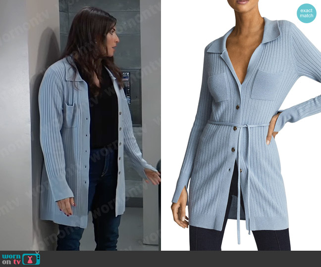 Reiss Corrin Belted Cardigan worn by Brook Lynn Quartermaine (Amanda Setton) on General Hospital