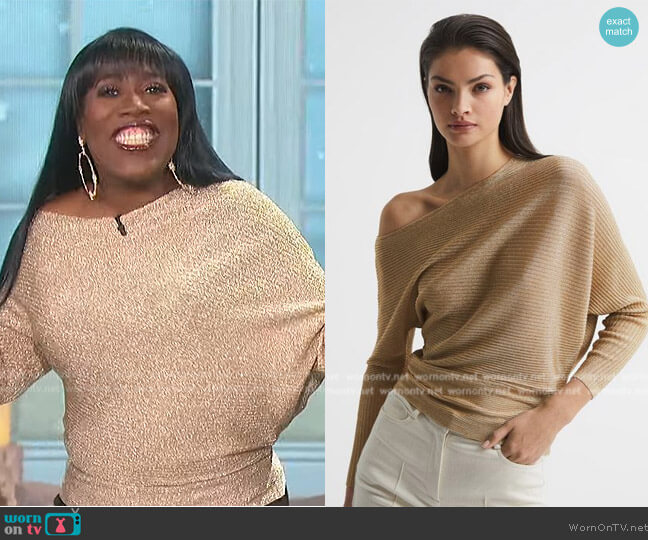 Reiss Louisa Metallic Draped Knit Top worn by Sheryl Underwood on The Talk