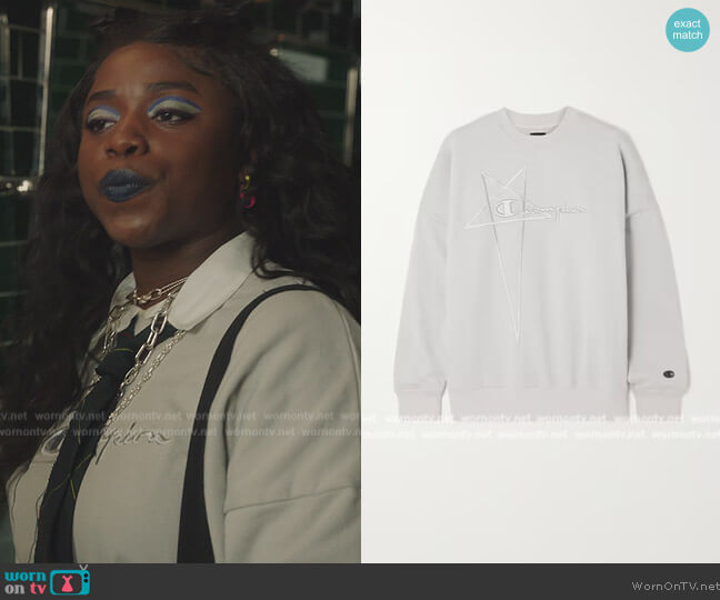 Rick Owens Champion Light Gray Sweatshirt worn by (Grace Duah) on Gossip Girl