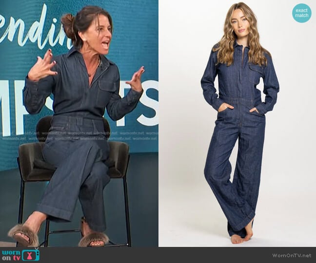 Rivet Utility Boyfriend Jumpsuit in Rinsed Wash worn by Daun Dees on Access Hollywood