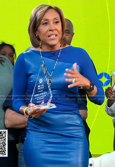 Robin’s blue leather front dress on Good Morning America