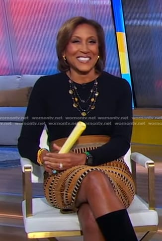 Robin’s brown striped skirt on Good Morning America