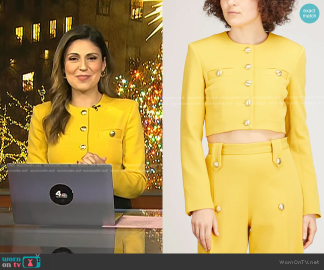 Rosetta Getty Cropped Crewneck Jacket in Marigold worn by Rana Novini on Today