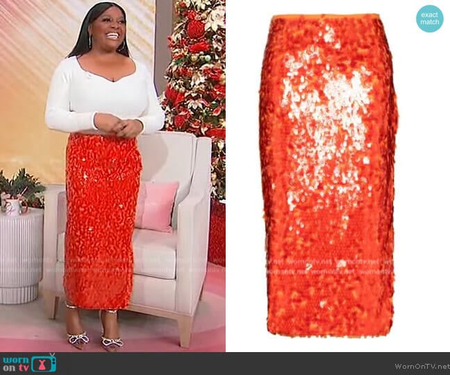 Rotate Caitlin sequined high-rise midi skirt worn by Sherri Shepherd on Sherri