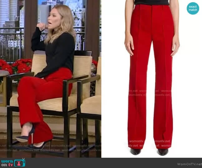 Saint Laurent Wide Leg Corduroy Pants worn by Kelly Ripa on Live with Kelly and Mark