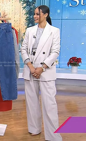 Sai De Silva’s white corduroy blazer and pants on Today