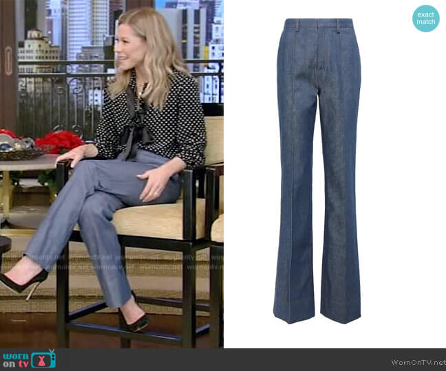 Saint Laurent High-rise bootcut jeans worn by Kelly Ripa on Live with Kelly and Mark