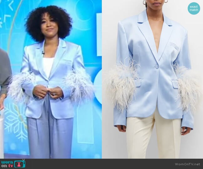 Lapointe Feather-Trim Single-Breasted Satin Blazer worn by Naomi Osaka on Good Morning America