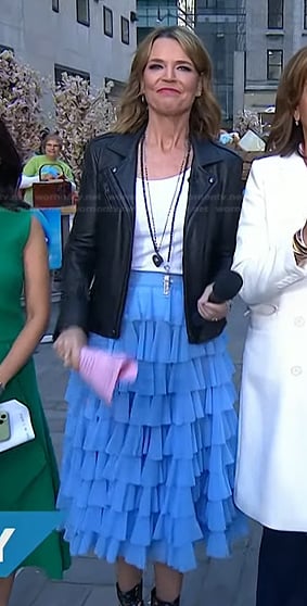 Savannah’s black jacket and blue tiered tulle skirt on Today