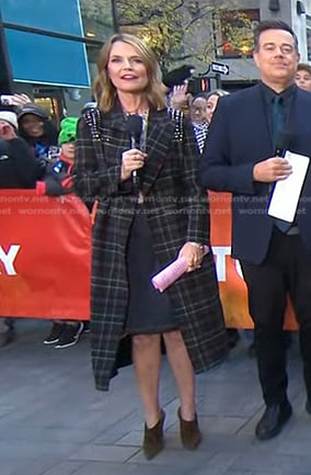 Savannah’s plaid studded shoulder coat on Today