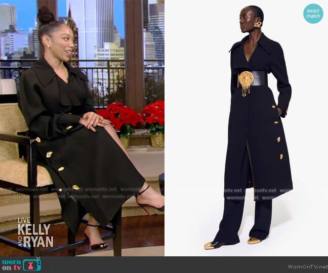 Schiaparelli Trench Coat worn by Naomi Ackie on Live with Kelly and Mark