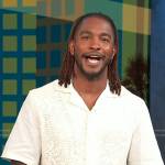 Scott’s white crochet short sleeve shirt on Access Hollywood