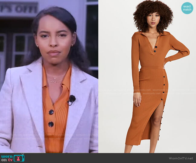 Self Portrait Cinnamon Ribbed Knit Midi Dress worn by Mona Kosar Abdi on Good Morning America