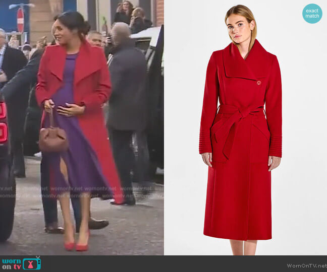Sentaler Long Wide Collar Wrap Coat worn by Meghan Markle on Harry and Meghan