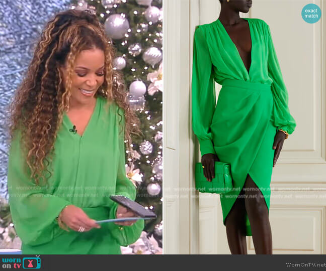 Sergio Hudson Gathered silk-chiffon and mesh bodysuit worn by Sunny Hostin on The View