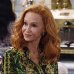 Sheila’s black and green printed blouse on Call Me Kat
