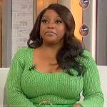 Sherri’s green metallic scoop neck sweater on Sherri