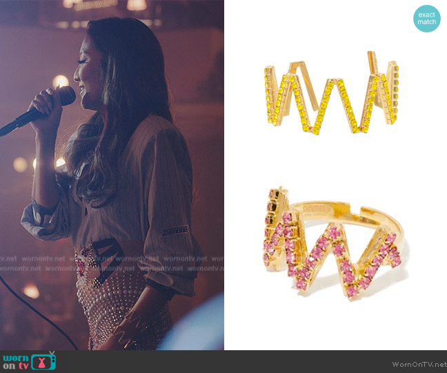 Memphis Bracelets in Yellow and Pink worn by Mindy Chen (Ashley Park) on Emily in Paris