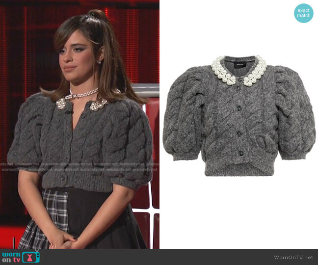 Simone Rocha Crop Embellished Alpaca & Wool Blend Cardigan worn by Camila Cabello on The Voice