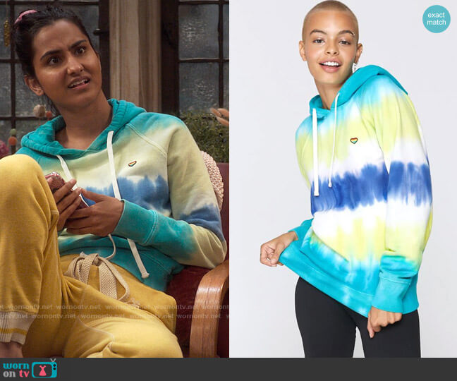 Spiritual Gangster Happiness Tie Dye Hoodie worn by Bela Malhotra (Amrit Kaur) on The Sex Lives of College Girls