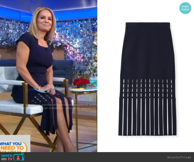 St John Eyelet Fringe Panel Knit Skirt worn by Dr. Jennifer Ashton on Good Morning America
