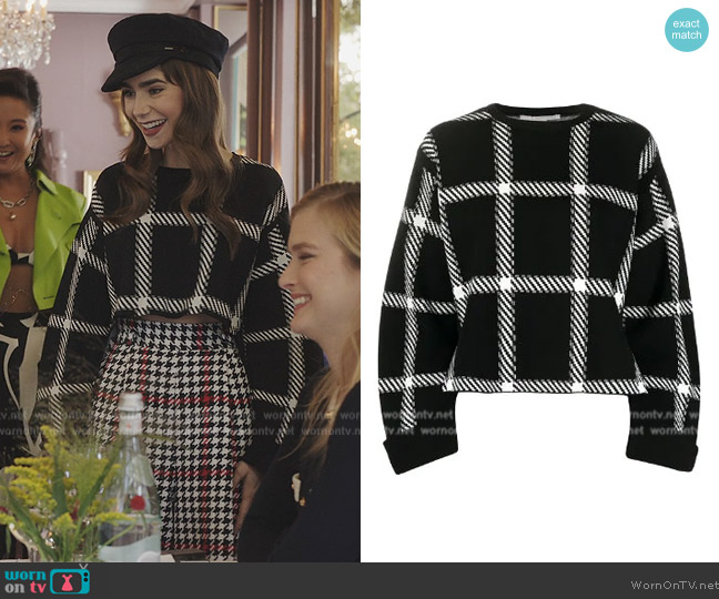 Stella McCartney Windowpane Check Print Sweatshirt worn by Emily Cooper (Lily Collins) on Emily in Paris