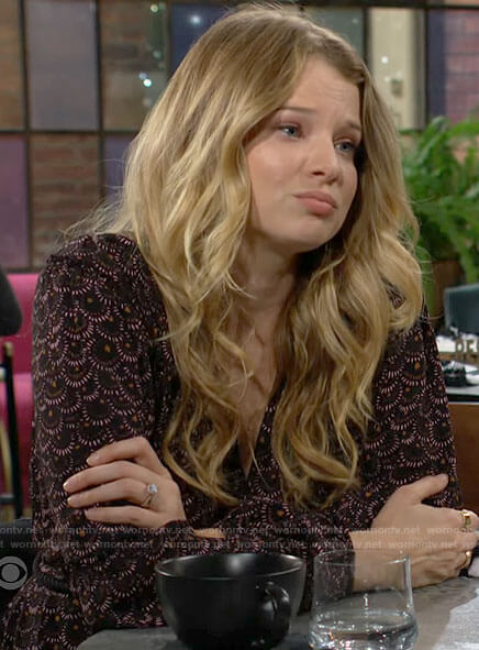 Summer’s printed long sleeve dress on The Young and the Restless