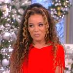 Sunny’s red smocked waist dress on The View