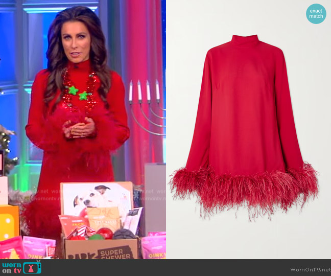 Taller Marmo Gina feather-trimmed crepe mini dress worn by Alyssa Farah Griffin on The View