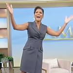 Tamron’s gray sleeveless blazer dress on Tamron Hall Show