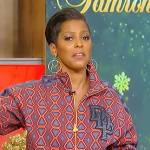 Tamron’s printed jacket and sweatpants on Tamron Hall Show