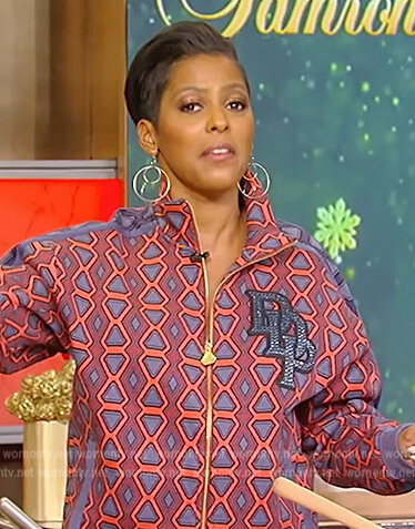 Tamron’s printed jacket and sweatpants on Tamron Hall Show
