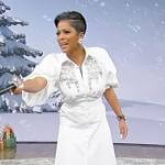 Tamron’s white embellished belted dress on Tamron Hall Show