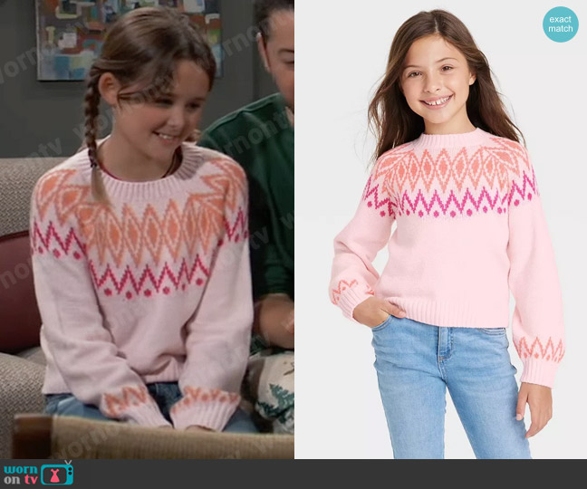 Cat & Jack Fair Isle Pullover Sweater worn by Georgie Spinelli (Lily Fisher) on General Hospital