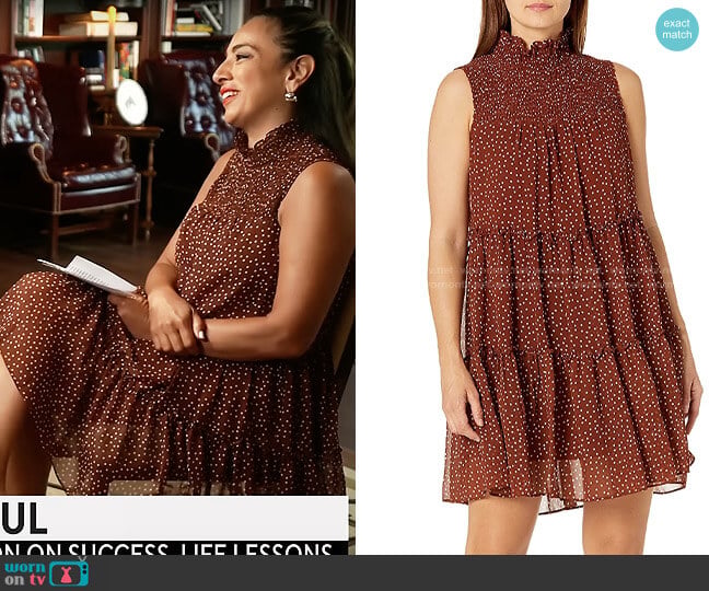 Taylor Dresses Sleeveless Mock Neck Dress in Terra / Ivory worn by Michelle Miller on CBS Mornings