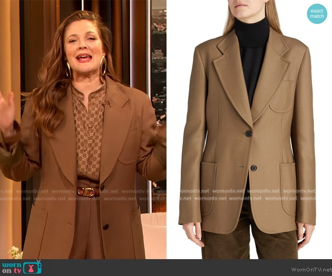 The Row Milto Wool Single-Breasted Jacket worn by Drew Barrymore on The Drew Barrymore Show