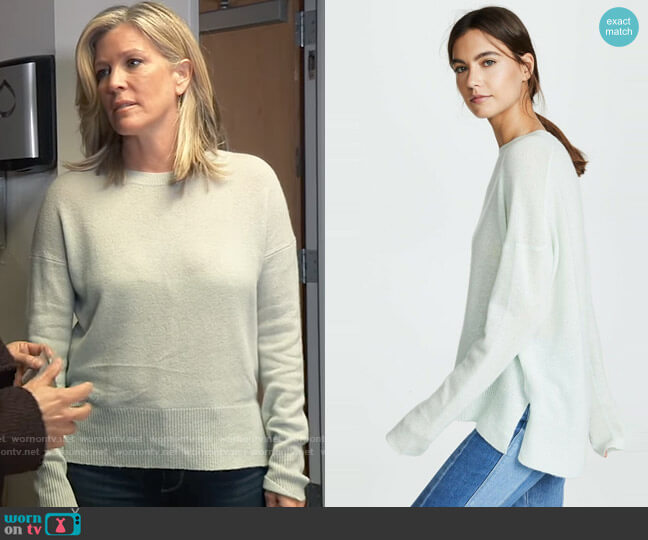 Theory Karenia Sweater in Opal Green worn by Carly Spencer (Laura Wright) on General Hospital