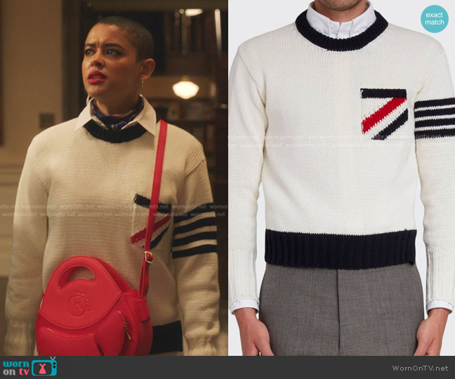 Thom Browne Intarsia-Knit Cotton Sweater worn by Julien Calloway (Jordan Alexander) on Gossip Girl