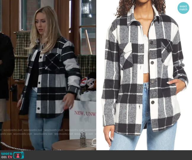 Thread & Supply Plaid Flannel Shacket in Black White Plaid worn by Josslyn Jacks (Eden McCoy) on General Hospital
