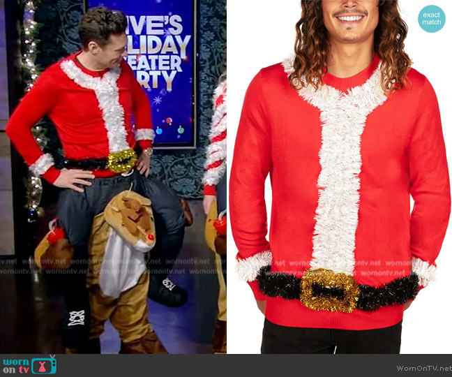 Tipsy Elves Tacky Tinsel Christmas Sweater worn by Ryan Seacrest on Live with Kelly and Mark