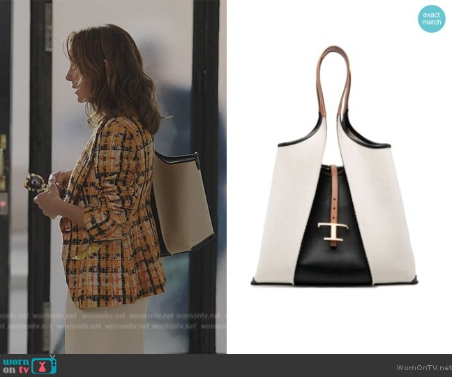 Tods Timeless tote bag worn by Sylvie (Philippine Leroy-Beaulieu) on Emily in Paris