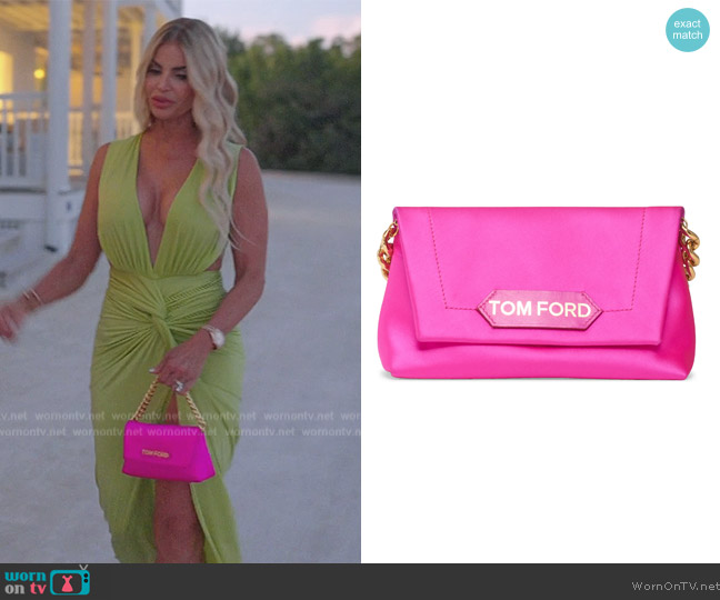 Tom Ford Logo Label Satin Handheld Bag worn by Alexia Echevarria (Alexia Echevarria) on The Real Housewives of Miami