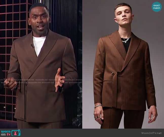 Topman Relaxed Wrap Suit Jacket worn by Justin Sylvester on E! News