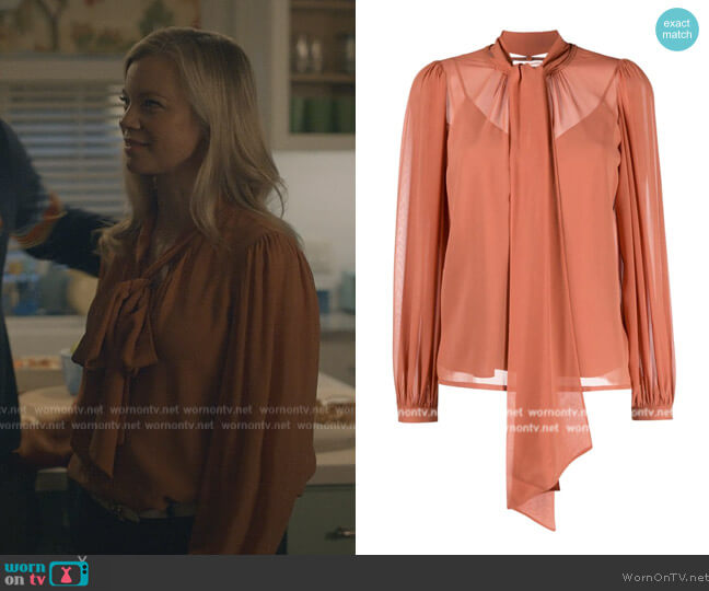 Tory Burch Scarf-neck silk blouse worn by Barbara Whitmore (Amy Smart) on Stargirl