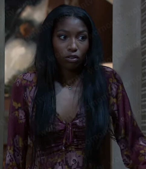 Trina’s purple floral dress on General Hospital