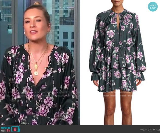 Tularosa Kenya Tiered Floral Long-Sleeve Mini Dress worn by Charlie Lankston on Extra