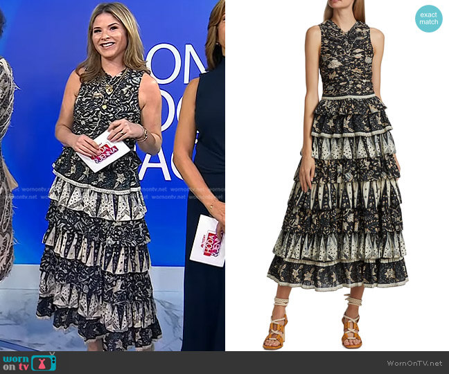 Ulla Johnson Ariah Tiered Printed Midi-Dress in Rainforest worn by Jenna Bush Hager on Today